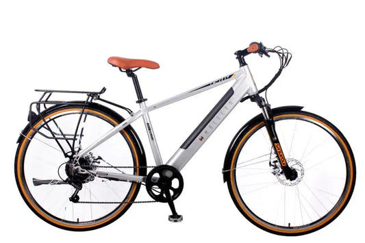 Dallingridge Malvern Hybrid Trekking Electric Bike, 700c Wheel, 6 Speed – Satin Silver/Camel